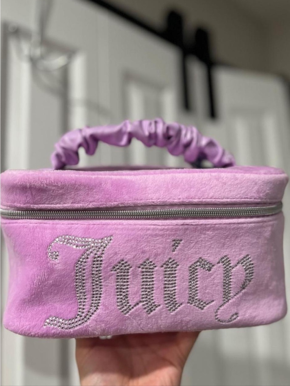 Juicy Couture Lavender Pink Velvet Cosmetic Case with Crystal Logo